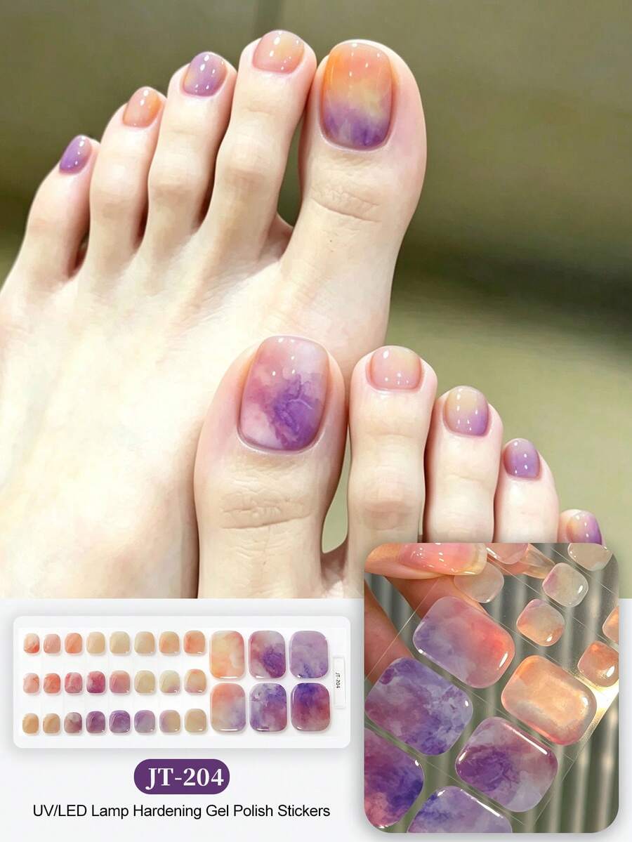 Cross-Border New Arrival Semi-Cured Gel Summer Toe Nail Stickers, Glitter Flash Design, In Stock Wholesale, Waterproof & Long-Lasting