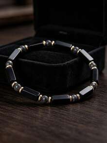 Black Onyx And Labradorite Rectangular Beaded Bracelet, Seize Opportunities Bracelet, Boho Style Healing Crystal Stackable Jewelry Gift For Men Women - Black - View 2