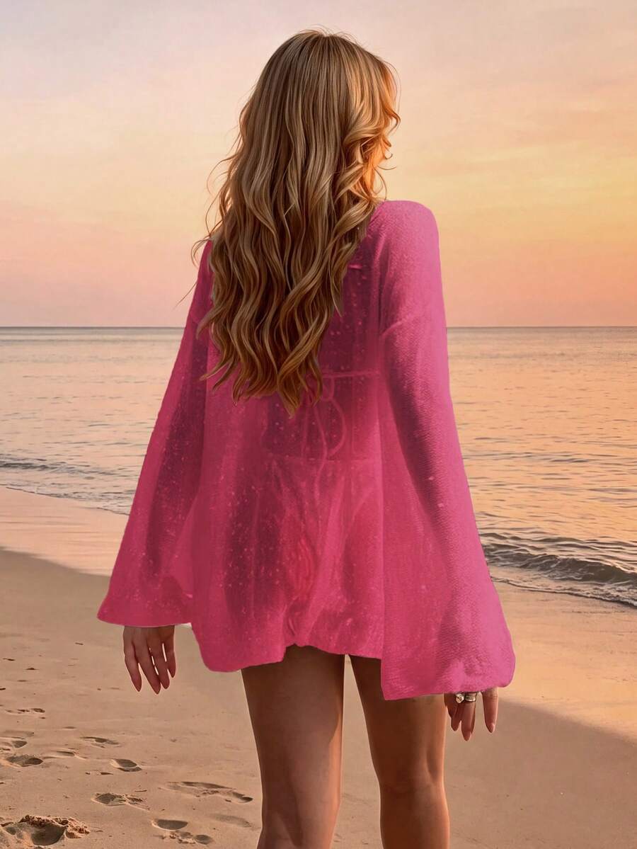 Women's Loose Casual Drop-Shoulder Beach Cover-Up, Summer Vacation