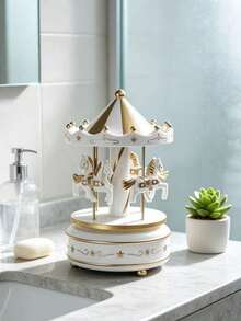 1pc 2D Flat Rotating Carousel Music Box Acrylic Decorative Ornament, Cake-Shaped Decor, Suitable For Living Room, Bedroom, Office, Home Desktop Display, Perfect Gift - 1PC - View 3