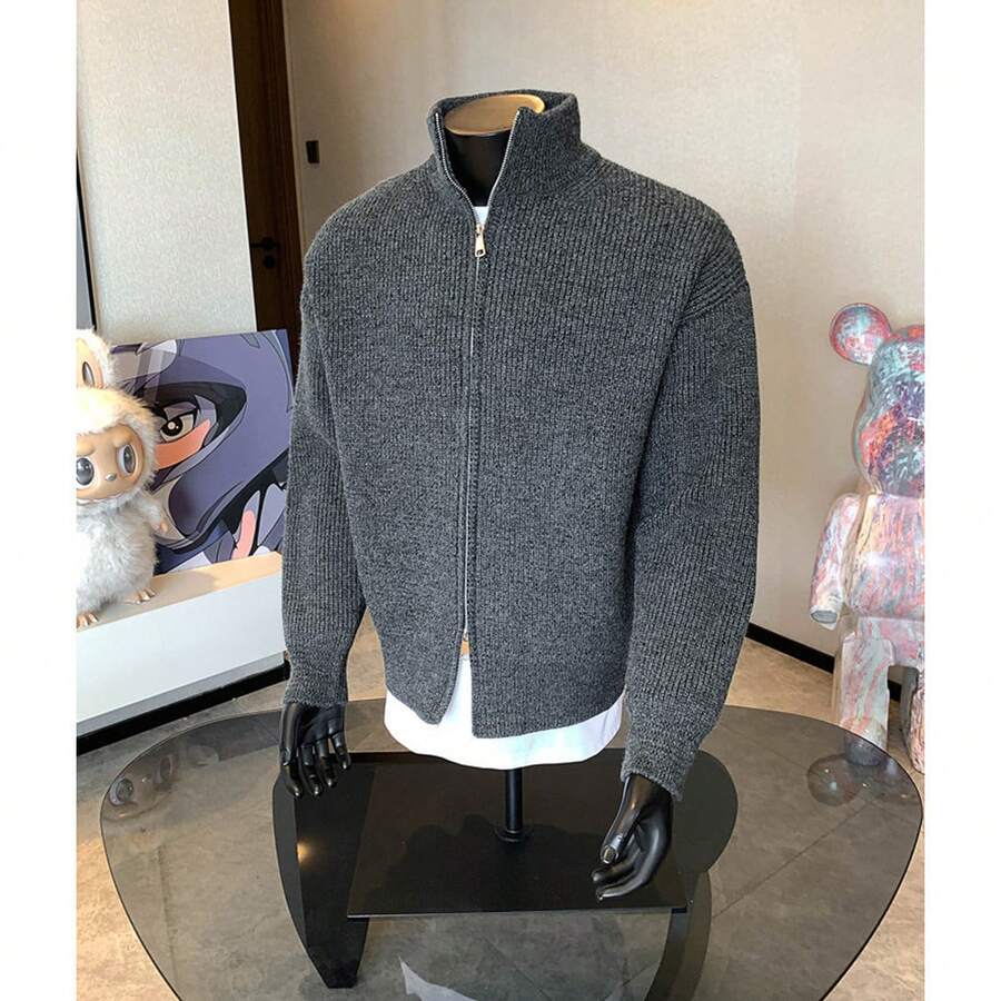 Men Cardigans - Dark Grey - View 1