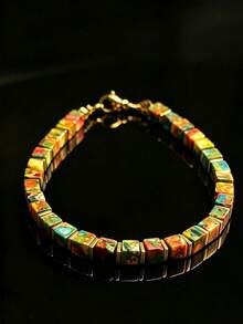 Gelang persegi berwarna turquoise 1 buah ini adalah pilihan tepat untuk dipakai sehari-hari dan juga menjadi hadiah yang indah untuk teman. - Cantik Sekali - View 5
