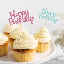 24 Peças Topper de Bolo de Aniversário Feliz com Glitter Brilhante, Toppers de Cupcake Multicoloridos, Decorações de Bolo para Festa de Aniversário, Suprimentos para Sobremesas e Confeitaria - Multicolorido - Visão 6