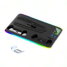 IPlay P-5/Slim/Pro Disc And Digital Game Console Stand, P-5 Multifunctional Charging And Cooling Base With RGB Backlight, 3-Speed Cooling Fan, 3 USB Ports And 1 Headphone Holder - (White/Black) - Multicolor - View 4