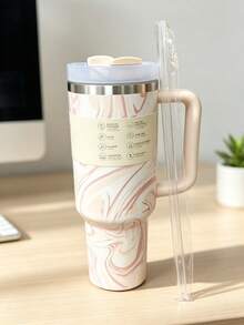 New Flat Bottom Cup With Handle And Straw 40oz | Travel Cup Holder | Insulated Stainless Steel Cup | - Multicolor 40oz - View 1