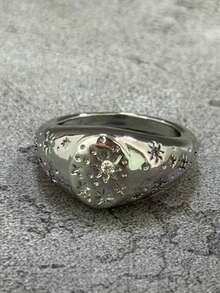 1Pc Minimalist Fashion Silver Tone Ring For Men Inlaid With Small Cubic Zirconia Suitable For Daily Party & Dating Wear Gift For Him. - Silver - View 9