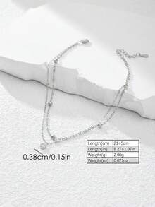 Cavigliera in argento sterling 925 con ciondolo rotondo a doppio strato in zirconia cubica, adatta per l'uso quotidiano delle donne o per le vacanze estive - Argento - Visualizzare 4