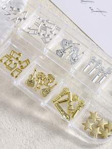 12 Grids Silvery/Golden Metal Music Note Nail Charms 3D Musical Symbol Guitar Nail Decoration Punk Microphone Star Accessories - Multicolor - View 6