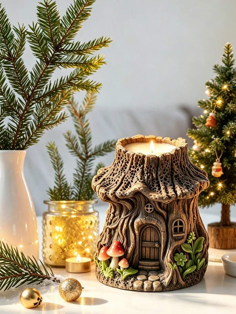 Forest Vintage Treehouse Tree Stump Silicone Mold, Fairy Tale Tree Hollow Design, DIY Handmade Mold For Aromatherapy Candles, Resin, Plaster Ornaments And Desktop Decor - Tree House Resin Gypsum Silicone Mold - View 1