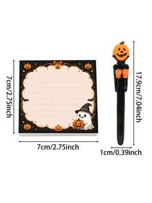 1 Set Halloween Pumpkin Theme Boxing Pen With Ghost Print Sticky Notes, Holiday Stationery Set, Suitable For Halloween Desk Decoration, Holiday Souvenirs And Party Favors - Multicolor - View 11