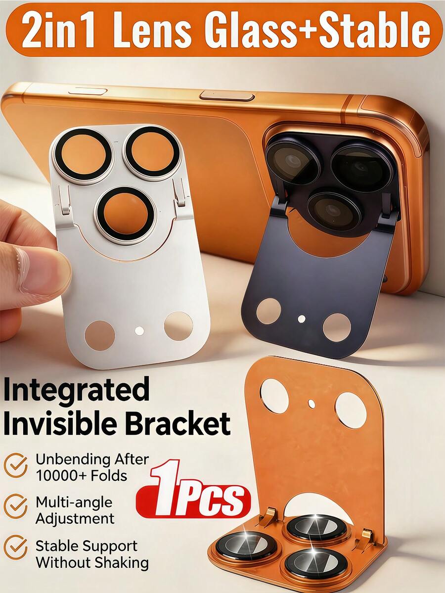 1pc Camera Lens Protective Film 2IN1 Phone Holder Matte Metal Aluminum Alloy Tempered Glass Material Compatible With IPhone 17 Pro Max/17 Pro, Easy To Stick, Scratch Resistant And Wear-Resistant, Fully Covered, Compatible With Protective Cases, Suitable For Occasions Such As Birthdays/Easter/Thanksgiving/Family/Friends, Unisex, Bubble Free, Scratch Resistant And Wear-Resistant, High Hardness - Support Armor - View 1