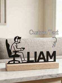 Custom Gamer Name Metal Sign With Wooden Base, Personalized Desktop Decor, Unique Gaming Room Ornament, Gift For Him - Multicolor - View 6