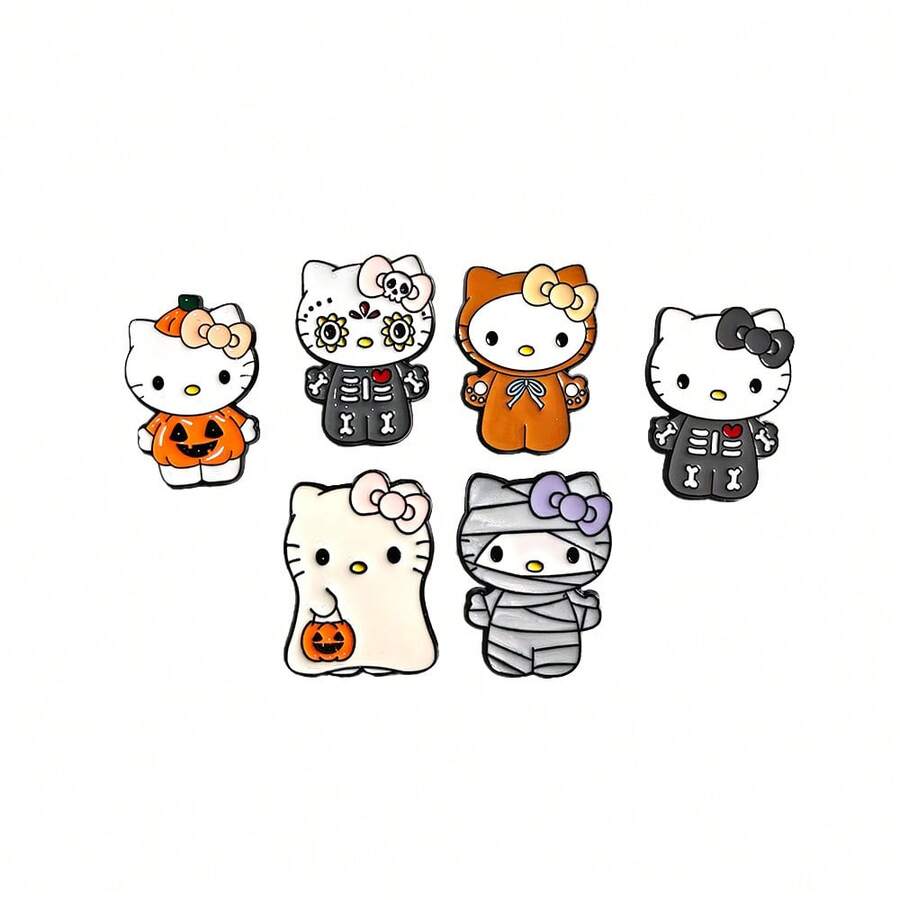 SANRIO 1件可愛卡通三麗鷗胸針,萬聖節與聖誕節金屬徽章,Hello Kitty胸針,柔和甜美貓咪合金包包配件針 - 彩色 - 查看 1