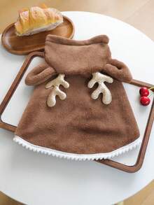 PETCIRCLE 1件寵物衣服 秋冬新款 小狗幼犬貓咪可愛風 節日氛圍毛絨聖誕披肩 - 馴鹿 - 棕色 - 查看 2