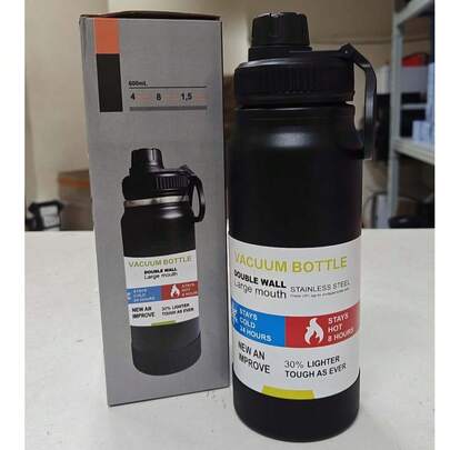 Garrafa Térmica Inox 350ml 600ml 800ml Parede Dupla a Vácuo com Alça Boca Larga Base Antiderrapante para Água Café Chá Academia Corrida Caminhada Camping Viagem