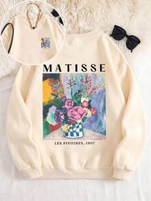 3pcs - Sweatshirt Kasual Wanita Terbaru dengan Kerah Bulat dan Hem Rajut Bergaris, Menampilkan Desain Cetak Gaya Kampus, Memancarkan Vitalitas Muda. - MultiWarna - View 4