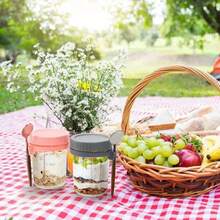 2pcs Reusable Overnight Oats Jars With Lids And Spoons 4-Piece Set, Large Capacity Airtight Oats Container With Measurement Lines, Portable Salad Cups, Suitable For Yogurt, Cereal, Milk - Multicolor - View 5