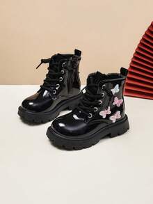 Baby Girls Fashion Colorful Butterfly Short Boots Soft Sole Comfortable - Black - View 3