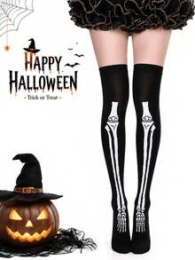 2 Pairs/1 Pair Halloween Cosplay Skeleton Print Over-The-Knee Socks, Creative Atmosphere Holiday Outfit Socks, Suitable For Parties, Performances, Parades, Dances - Multicolor - View 7