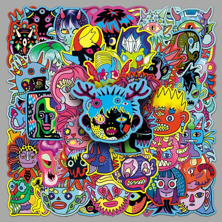50pcs Halloween Weird People Stickers Original Horror Creative Waterproof Decorative Stickers For Tumbler Notebook - Multicolor - View 1