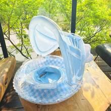 嬰兒游泳圈，可充氣嬰兒游泳圈附可調式遮陽篷，兒童充氣游泳圈附手柄座椅，適合女嬰與男嬰使用，適合兒童在夏季於泳池和海灘使用 - 彩色 - 查看 11