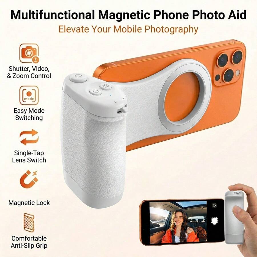 Soporte Magnético para Cámara de Teléfono para iOS/Android, con Control Remoto Inalámbrico Desmontable, Compatible con Cámara Nativa, Diseño Ergonómico Cómodo, Batería Recargable Integrada de 55mAh - Ver 1