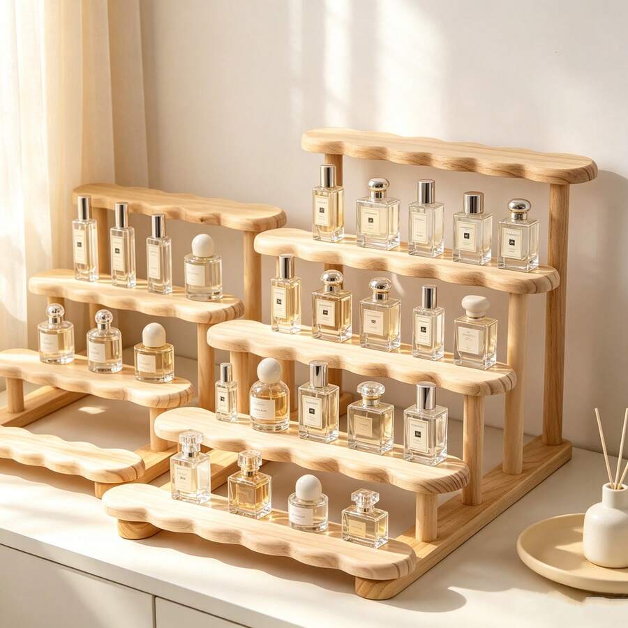 4 Tier Display Riser Stand Wooden Shelf For Perfume Organizer Perfume Display Shelf Figure Display Case Dolls Storage Rack - View 1