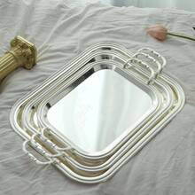 ALMAMARA 1/2/3pcs,Luxury Dual-Tone Iron Tray: Silver Base, Gold Edge & Diamond Engraving, Table/Wedding/Display Shelf | Nature-Inspired Luxury Home Accessories - Multicolor - View 3