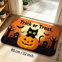 1件裝黑色貓咪南瓜月亮Trick-Or-Treat字母圖案玄關門墊，復古搞怪風格橡膠材質長方形耐磨吸水腳墊，萬聖節假期庭院門口裝飾場景 - 0662+MZGJ - 查看 16