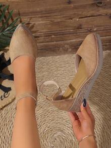 Women's Fashion Wedge Sandals, Open Toe Design, Ankle Strap, Woven Thick Sole Structure, Comfortable And Versatile, Suitable For Summer Travel - Khaki - View 1