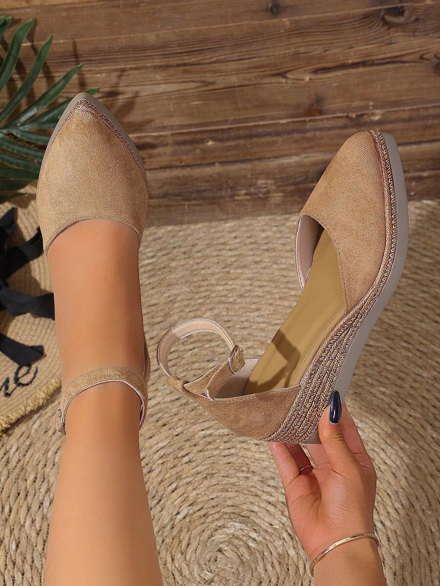 Women's Fashion Wedge Sandals, Open Toe Design, Ankle Strap, Woven Thick Sole Structure, Comfortable And Versatile, Suitable For Summer Travel - Khaki - View 1