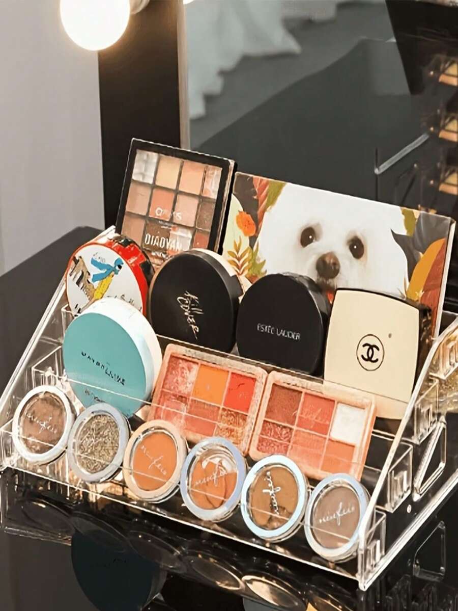 1pc Desktop Cosmetic Organizer Rack, Multi-Layer Transparent Display Stand For Eyeshadow Palettes, Powder Compacts, Cushions, Lipsticks, Perfumes And Nail Polish