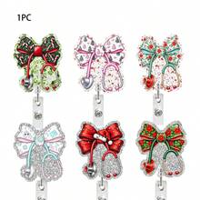 1 cái kẹp thẻ đeo rút hình nơ Giáng Sinh dễ thương cho bác sĩ y tá, kèm kẹp cá sấu và ống nghe - Nhiều màu - Xem 1