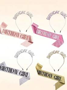 1pc Girl Happy Birthday Star 3D Headband Sash Set For Birthday Party Use - Multicolor - View 4