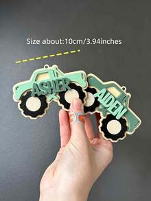 2D Flat Personalized Name Truck Shaped Keychain, Customized Name Men's Truck Keychain, Men's Keychain Gift, Customized Father's Day Holiday Keychain Gift - Multicolor - View 3