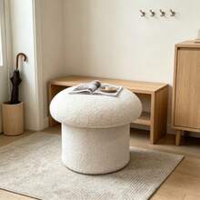 Boucle Mushroom Upholstered Storage Ottoman, Cream - Cream - View 4