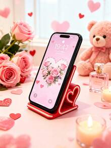 Romantic Heart-Shaped Phone Stand, Perfect Valentine's Day Gift For Her, Fashionable Desktop Decoration, Portable Non-Slip, Suitable For Live Streaming/Office/Broadcasting/Online Learning And More - Multicolor - View 5
