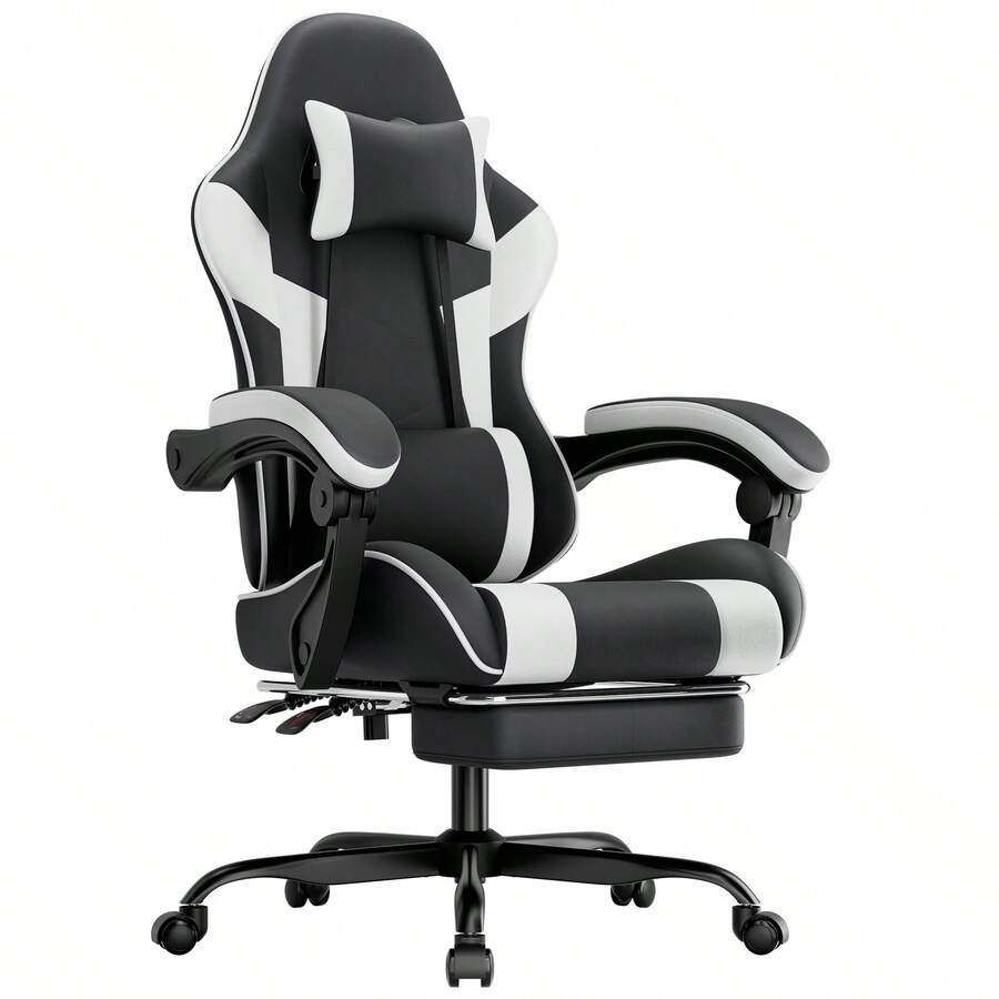 Gaming Chair, Ergonomic Gaming Chair With Lumbar Support, Breathable PU Leather Office Chair, Comfortable Computer Chair, Load Capacity 200 Kg, Seat Height And Backrest Adjustable Black And White, 58.5 X 63 X 120.5 Cm - Black - View 1