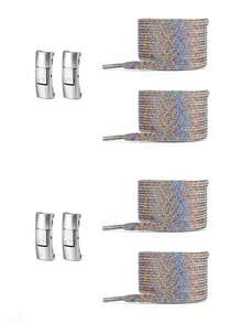 COSYLEE 2 Pairs Colorful Fashion Elastic No-Tie Shoelaces With Press-Lock Buckle, Gradient Color Flat Wide Shoelaces - 2 Pairs - Multicolor - View 6