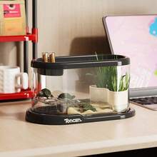Water And Land Turtle Tank, Small Desktop Transparent Turtle Tank, Home And Office Slouchy Landscaping Turtle Tank With Basking Platform And Feeding Area, Dual-Use Water And Land Brazilian Turtle Breeding Box, Pet Turtle Rearing Tank - Multicolor - View 13