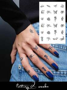 Herbal Juice Semi-Permanent Tattoo Sticker Rose Butterfly Marine Life Planet Plant Pattern 14 Days No Fading Music Festival Party Gift Finger Body Temporary Tattoo Sticker 1pc/Pack - Blue - View 1