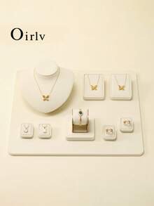 Oirlv 絲絨珠寶收納架 戒指吊墜手鍊項鍊模特立架 手錶收納架 珠寶展示托盤 檯面珠寶展示道具 珠寶收納架 珠寶配件展示套組 項鍊架 珠寶托盤 手錶架 - 米色 - 查看 4