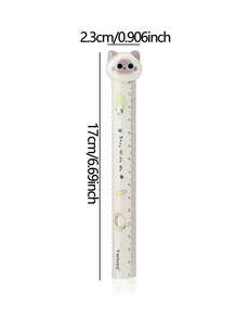 Penggaris Multifungsi 15cm Kepala Kucing & Anjing 3D + Skala Bergelombang, Desain Aman dengan Sudut Bulat, Tersedia 4 Gaya (Acak) 1/2/4/8 buah, Cocok untuk Menggambar dan Menulis Jurnal bagi Siswa - Set - View 2