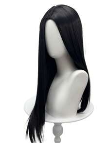 Wig Panjang Lurus Halus dengan Belahan Tengah Warna Gelap, Potongan Rambut Panjang Lurus Gaya Gotik, Kostum Cosplay Karakter Pesta Rumah Hantu Halloween, Hiasan Kepala untuk Menata Suasana Keren - Hitam - View 6