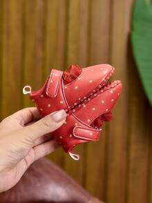 Spring/Autumn Infant Girls Flat Shoes 0-1 Years Soft Sole Solid Color Printed Hook-And-Loop Princess Shoes Soft Walking Shoes - Red - View 5