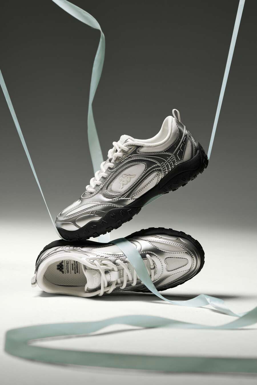Kappa Women's Metallic Silver Retro Low-Top Sneakers, Breathable Mesh Anti-Slip Thick Sole Chunky Sneakers - Silver - View 1