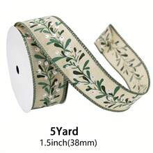 1 Roll 1.5 Inch (3.8cm) X 5 Yards Round Edge Jute Ribbon, Green Branch And White Berry Pattern, Christmas Burlap Ribbon, Suitable For Bow Making, Gift Wrapping, DIY Crafts And Party Decoration - 5-yard Plant-based Webbing - View 7