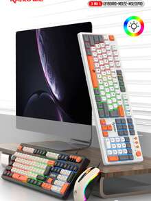 RAIKU T18 3-In-1 Color Block Gaming Keyboard And Mouse Set With Backlit Keys, Volume Knob, 104-Key Wired Keyboard, Multi-Color Block Keyboard, 3-Button Backlit Mouse, Includes Mouse Pad - View 2