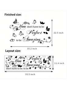 1pc Heart Butterfly Art English Wall Decal, Removable Vinyl Sticker, Suitable For Living Room Bedroom Entryway Bathroom Wall Decoration, Beautify Home Decor - A - View 5