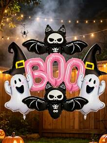 10pcs Sweet & Cool Pink "BOO" Letter Decorations, Featuring Skull, Bat, Ghost And Witch Hat Designs, Suitable For Halloween Party, Yard And Store Window Display, Cosplay Events And Holiday Photo Props - A - View 5